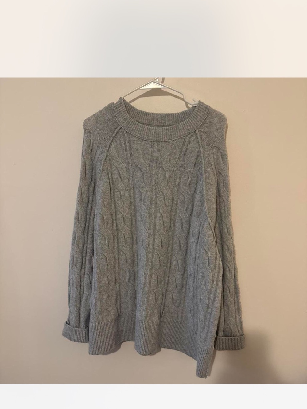 aerie Gray Cable-Knit Crewneck Sweater